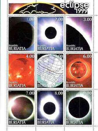 Buriatia Republic 1999 Eclipse perf sheetlet containing complete set of 9 values unmounted mint