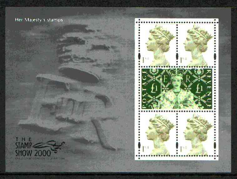 Great Britain 2000 'Stamp Show 2000' m/sheet containing 4 x Millennium defs plus Â£1 Coronation stamp, unmounted mint SG MS 2147