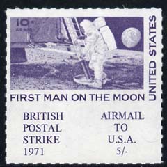 Cinderella - United States 1971 Rouletted 5s blue (1969 Man on Moon Stamp) produced for use during Great Britain Postal strike, unmounted mint