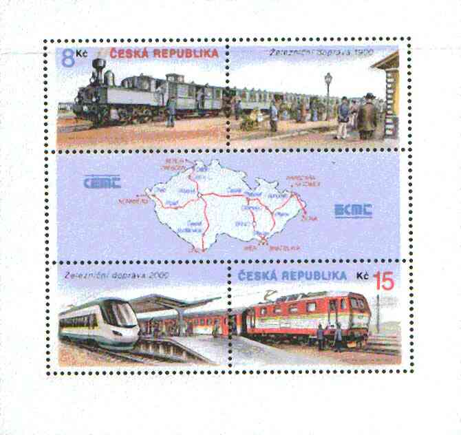 Czech Republic 2000 Railway Centenary m/sheet containing set of 2 plus 3 labels unmounted mint