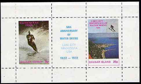 Davaar Island 1972 Water Skiing 75th Anniversary rouletted m/sheet containing set of 2 plus label unmounted mint