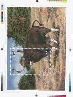 Bhutan 1990 Endangered Wildlife - Intermediate stage computer-generated essay #1 (as submitted for approval) for 25nu m/sheet (Gaur) 190 x 135 mm very similar to issued design plus marginal markings, ex Government archives and pro……Details Below