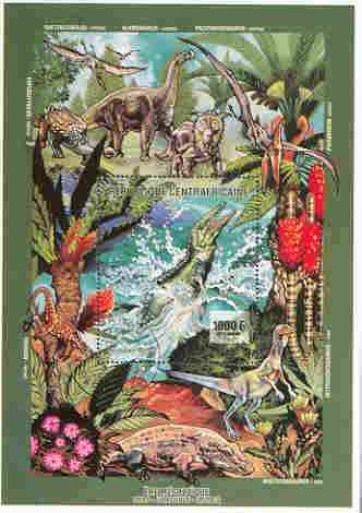 Central African Republic 1999 Dinosaurs perf m/sheet (1000f) fine cto used