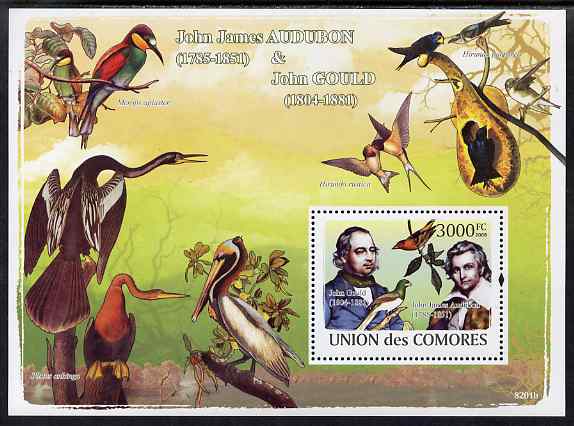 Comoro Islands 2009 Birds - John Audubon & John Gould perf s/sheet unmounted mint, Michel BL457