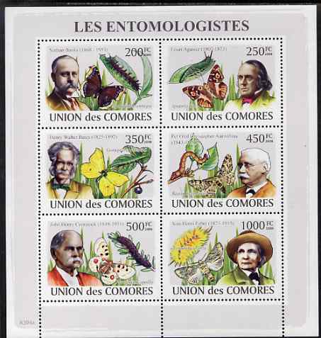 Comoro Islands 2009 Entomologists & Butterflies perf sheetlet containing 6 values unmounted mint, Michel 2044-9