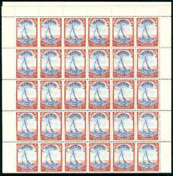 Bermuda 1938-52 KG6 Yacht 2d ultramarine & scarlet in complete sheet of 60 unmounted mint, with comb perf (SG 112a).