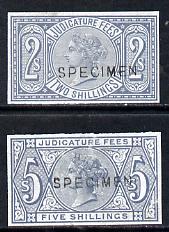 Great Britain 1876 Judicature Fees imperf 2s green &amp; 5s green both unmounted &amp; each opt'd SPECIMEN