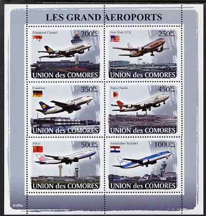 Comoro Islands 2009 Airports perf sheetlet containing 6 values unmounted mint, Michel 1937-42