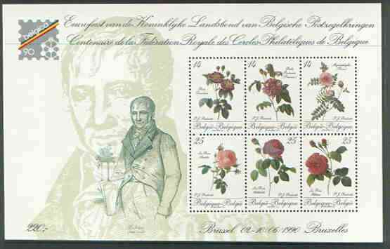 Belgium 1990 'Belgica 90' Stamp Exhibition perf m/sheet (Roses) unmounted mint, SG MS 3025