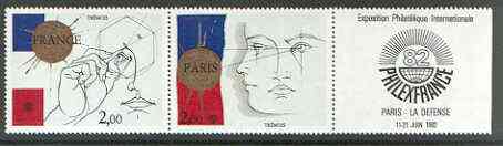 France 1981 'Philexfrance 82' (2nd issue) se-tenant set of 2 plus label unmounted mint, SG 2415-16