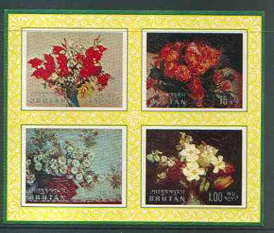 Bhutan 1969 Flowers 'Postage' m/sheet #2 containing 4 values relief printed unmounted mint, Mi BL 38