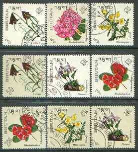 Bhutan 1967 Flowers perf set of 9 complete very fine cto used, SG 117-25, Mi 130-38*