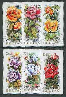 Bhutan 1973 Roses (on scented paper), perf set of 6 very fine cto used, Mi 545-50A*