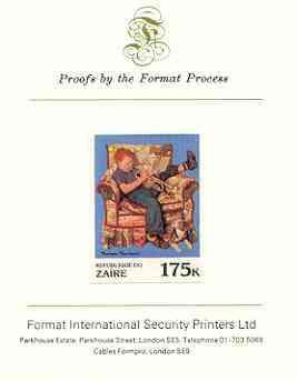 Zaire 1981 Boy in Armchair playing Trumpet by Norman Rockwell 175k imperf proof mounted on Format International proof card