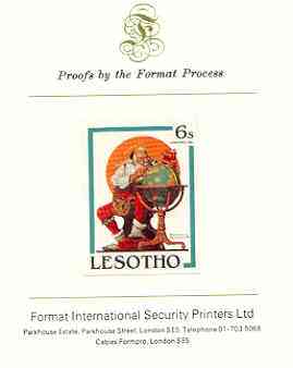 Lesotho 1981 Santa Planning his Annual Visit by Norman Rockwell 6s imperf proof mounted on Format International proof card