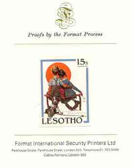Lesotho 1981 The Little Spooners by Norman Rockwell 15s imperf proof mounted on Format International proof card
