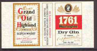 Match Box Labels - Grand Old Highland Scotch Whisky (& Warrington Gin) 'All Round the Box' matchbox label in superb unused condition