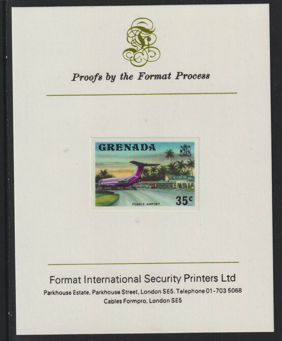 Grenada 1975 Pearls Airport 35c imperf proof mounted on Format International proof card (as SG 661)