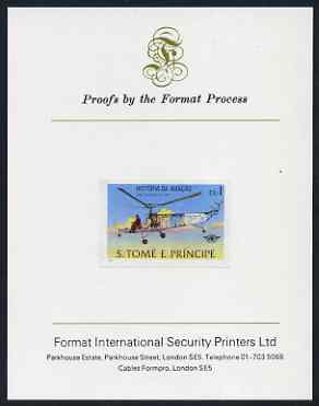 St Thomas & Prince Islands 1979 Aviation History 1Db (Sikorsky VS300) imperf proof mounted on Format International proof card