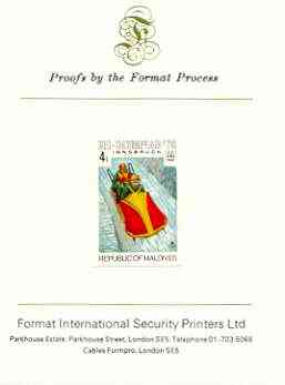 Maldive Islands 1976 Winter Olympics 4l (4-man Bobsleigh) imperf proof mounted on Format International proof card (as SG 627)