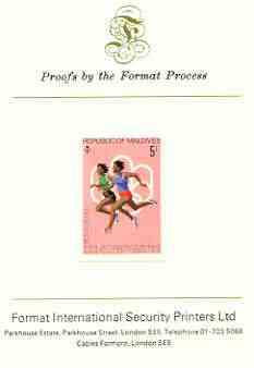 Maldive Islands 1976 Montreal Olympics 5l (Running) imperf proof mounted on Format International proof card (as SG 658)