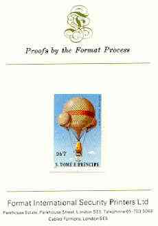 St Thomas & Prince Islands 1980 Balloons 7Db (John Wise) imperf proof mounted on Format International proof card
