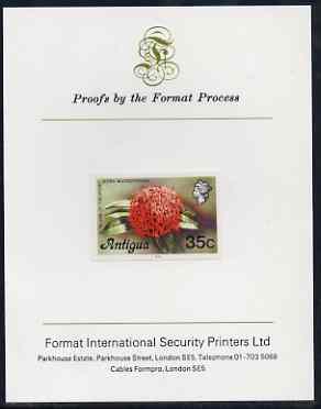 Antigua 1976 Flames of the Wood 35c (with imprint) imperf proof mounted on Format International proof card (as SG 480B)