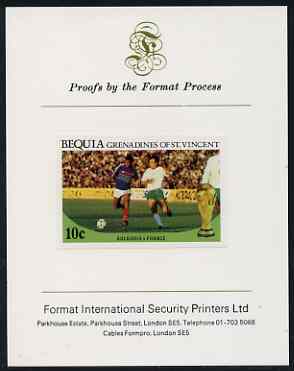 St Vincent - Bequia 1986 World Cup Football 10c (Bulgaria v France) imperf proof mounted on Format International proof card