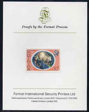 Dominica 1975-78 Common Opossum (Manicou) 30c imperf proof mounted on Format International proof card (as SG 501)