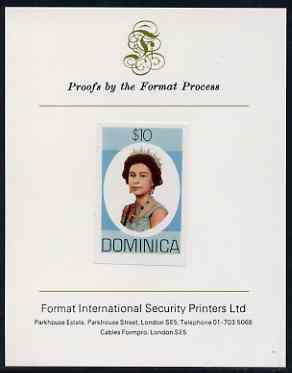 Dominica 1975-78 Queen Elizabeth II $10 imperf proof mounted on Format International proof card (as SG 507)