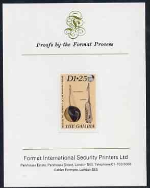 Gambia 1987 Musical Instruments 1d25 (Bolongbato & Konting) imperf proof mounted on Format International proof card as SG 688