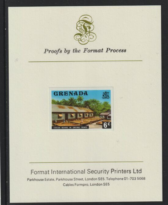 Grenada 1975 Cocoa Beans 6c imperf proof mounted on Format International proof card (as SG 654)