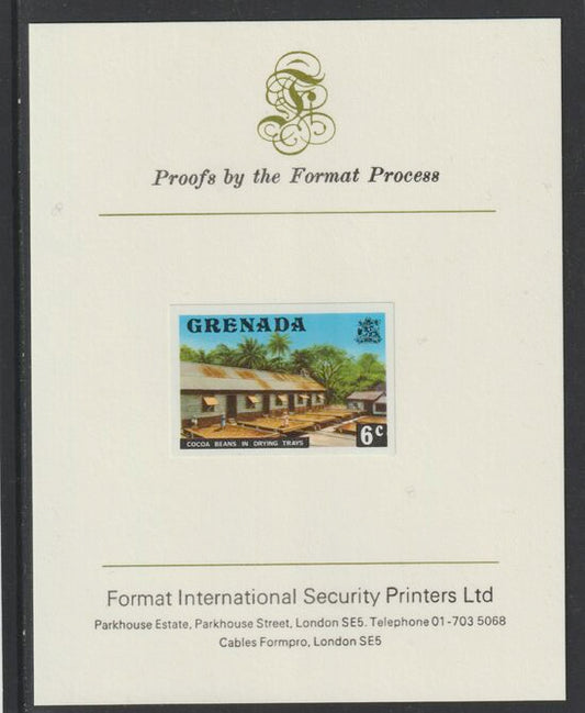 Grenada 1975 Cocoa Beans 6c imperf proof mounted on Format International proof card (as SG 654)