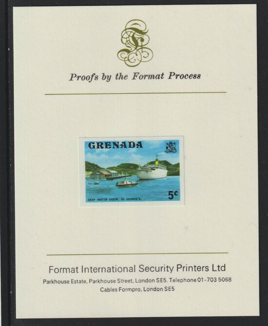 Grenada 1975 Deep Water Dock 5c imperf proof mounted on Format International proof card (as SG 653)