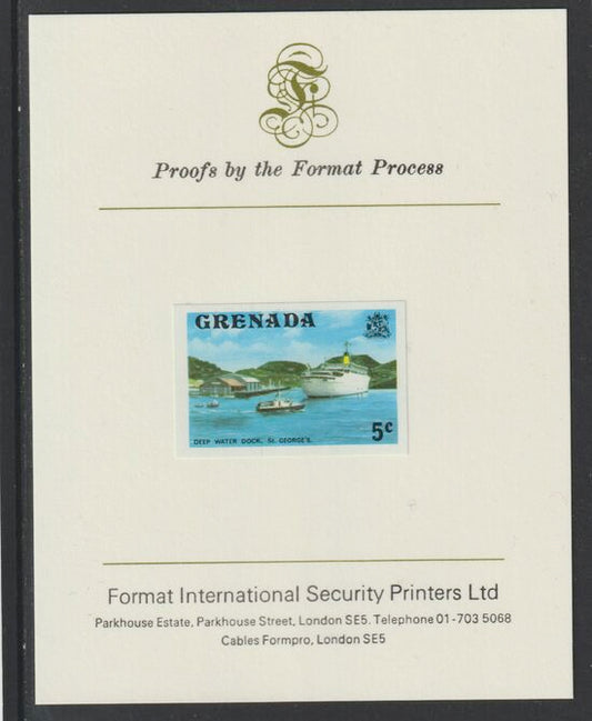 Grenada 1975 Deep Water Dock 5c imperf proof mounted on Format International proof card (as SG 653)
