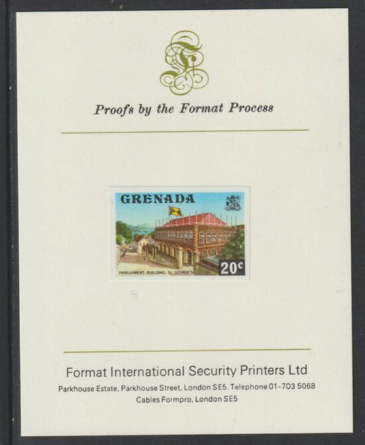 Grenada 1975 Parliament Building 20c imperf proof mounted on Format International proof card (as SG 659)