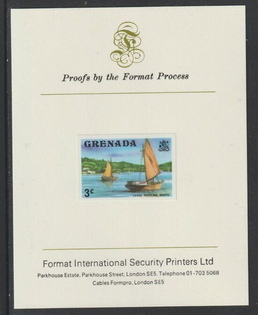 Grenada 1975 Working Boats 3c imperf proof mounted on Format International proof card (as SG 652)