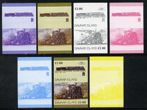 Davaar Island 1983 Locomotives #1 Chesapeake & Ohio Class H8 2-6-6-6 loco Â£1 set of 7 imperf se-tenant progressive colour proofs comprising the 4 individual colours plus 2, 3 and all 4-colour composites unmounted mint