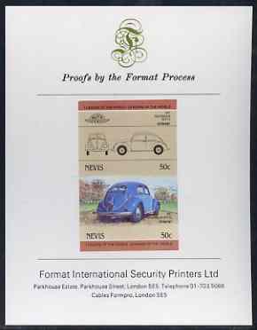 Nevis 1984 50c VW Beetle imperf se-tenant proof pair mounted on Format International proof card (as SG 207a)