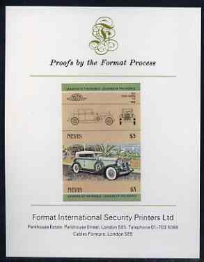 Nevis 1984 Cars #2 (Leaders of the World) $3 Pierce Arrow imperf se-tenant proof pair mounted on Format International proof card (as SG 209a) 