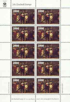 Cinderella 2000 The Nightwatch by Rembrandt, undenominated sample stamp in perf sheetlet of 10 specially produced by Joh EnschedÃ© unmounted mint