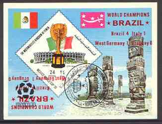 Yemen - Royalist 1970 World Cup Football 24b value (diamond shaped) imperf m/sheet cto used opt'd 'Brazil World Champions' in red with opt doubled (one inverted)