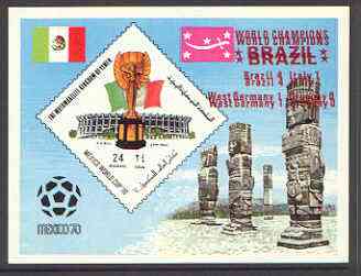 Yemen - Royalist 1970 World Cup Football 24b value (diamond shaped) imperf m/sheet unmounted mint opt'd 'Brazil World Champions' in red with opt doubled