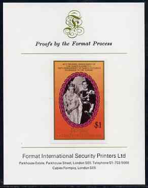 St Vincent - Bequia 1987 Ruby Wedding $1 (Coronation) imperf proof mounted on Format International proof card 