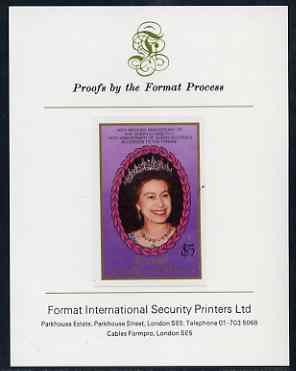 St Vincent - Bequia 1987 Ruby Wedding $5 (The Queen) imperf proof mounted on Format International proof card 