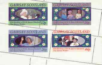 Gairsay 1985 Life & Times of HM Queen Mother perf sheetlet of 4 with perforations dramatically misplaced unmounted mint