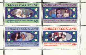 Gairsay 1985 Life & Times of HM Queen Mother perf sheetlet of 4 with vertical perforations doubled unmounted mint