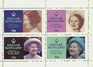 Davaar Island 1985 Life & Times of HM Queen Mother perf sheetlet of 4 values (10p, 16p, 24p & 50p) unmounted mint