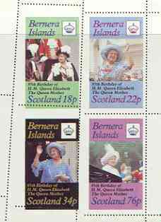 Bernera 1985 Life & Times of HM Queen Mother perf sheetlet of 4 with perforations dramatically misplaced unmounted mint