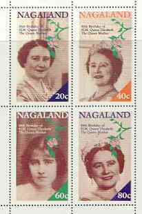 Nagaland 1985 Life & Times of HM Queen Mother perf sheetlet of 4 values (20c, 40c, 60c & 80c) unmounted mint